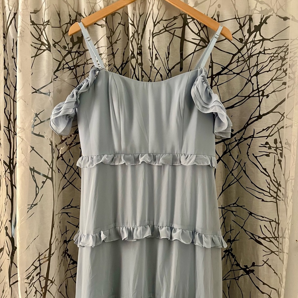 After Six Blue Cinderella Ruffled Tiered Maxi Dress